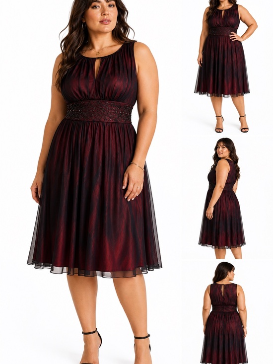 Jessica Howard Dresses & Skirts - Y2K Jessica Howard Dark Romantic Beaded Waist Midi Dress XL 16 Sheer Black Red